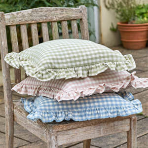 Walton & Co Plaster Pink Gingham Ruffle Cushion